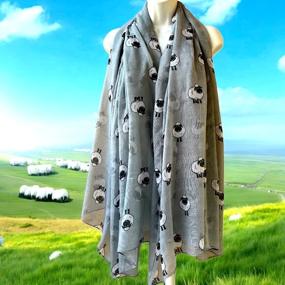 Extra Large Lightweight Viscose Gray Scarf SHEEP 45" x. 69" - Picture 4 of 13